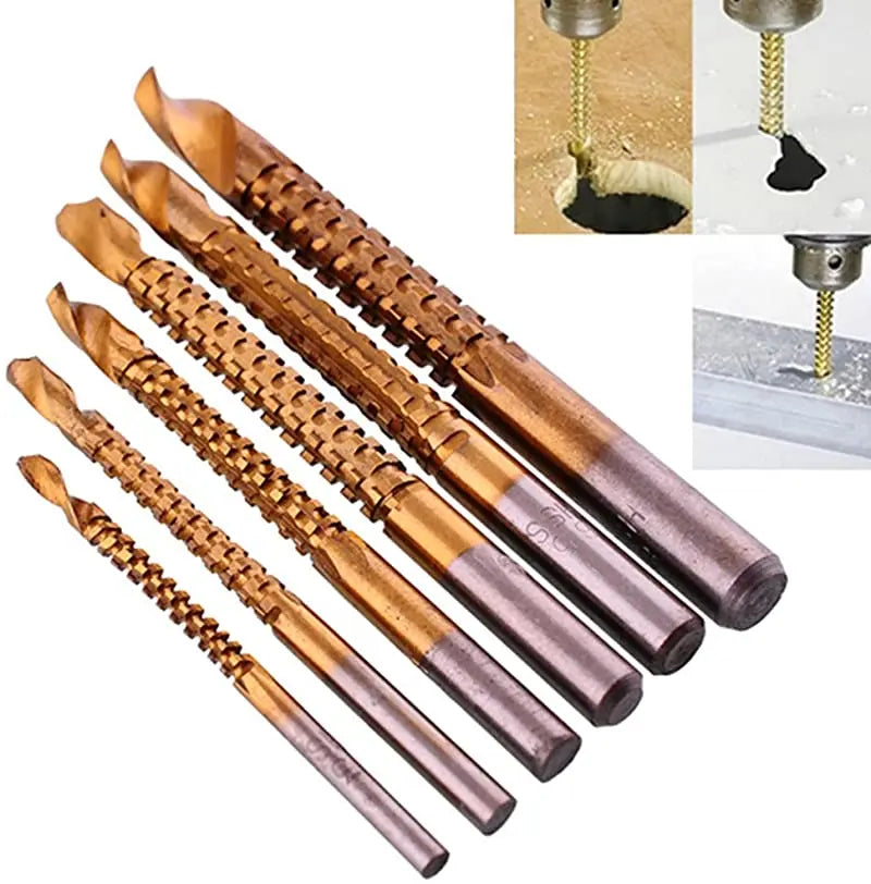 Conjunto de brocas serrilhadas HSS – Kit completo com 6 peças