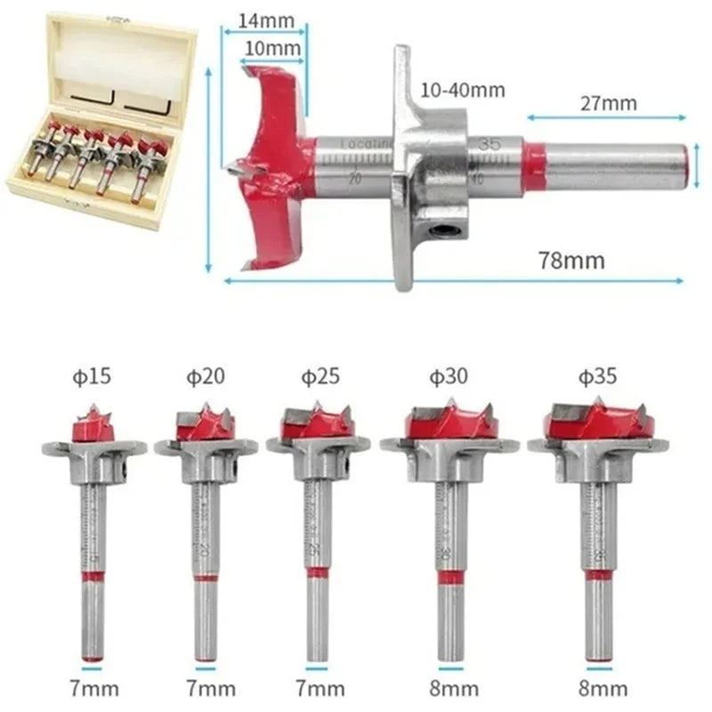 Conjunto de brocas caneco para dobradiças de armário, 5 peças