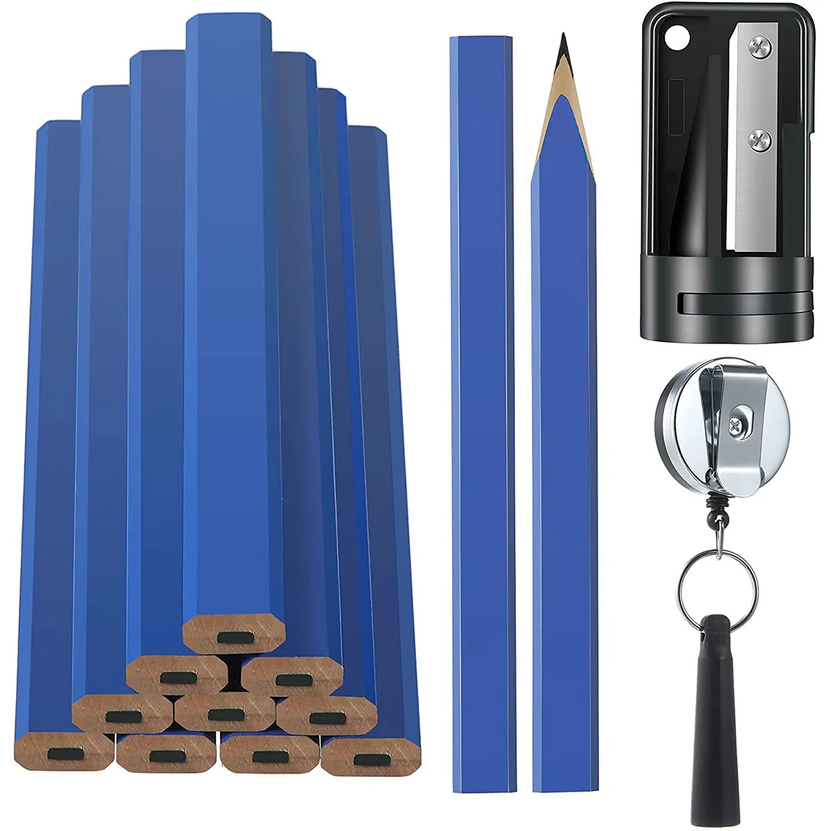 Lápis carpinteiro 12Pcs com suporte retratil e apontador